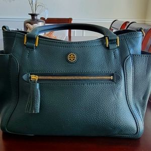 Tory Burch leather medium satchel, emerald green
